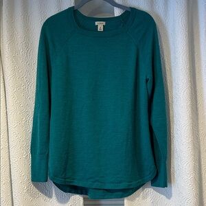 L.L. Bean Women's Teal 100% Merino Wool Crew Neck Sweater Elevated Basics